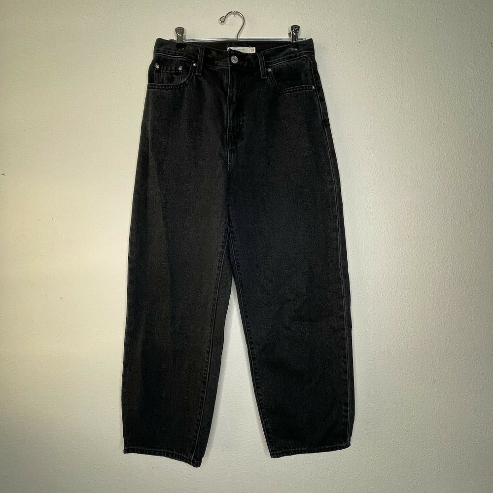 Levis Premium Big E Balloon Leg High Waisted Black Denim Jeans Size 28